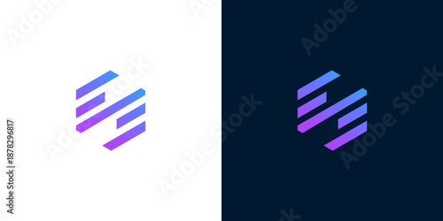 Abstract geometric logo design with gradient stripes and cube shape, suitable for technology and innovation branding