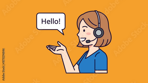 Cartoon Woman Wearing Headset Smiling.
