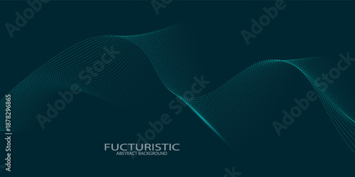 Futuristic abstract background with flowing particles wave. Shiny moving lines design element. Digital future technology concept. Suit for banner, website,