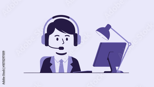 Customer Support Representative Working on Computer.