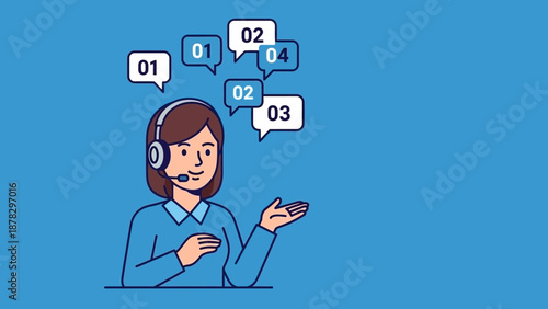 Woman Wearing Headset with Chat Bubbles.