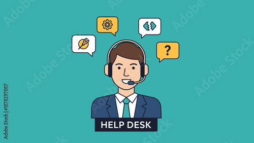 Cartoon Help Desk Support Agent Illustration.