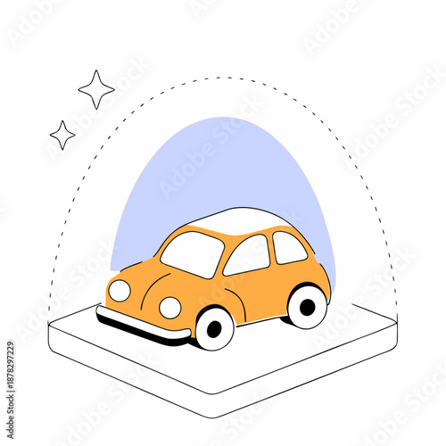 Illustrated orange car on display