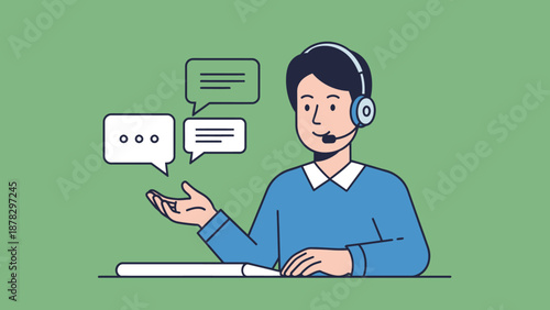 Customer Support Representative Working on Computer.