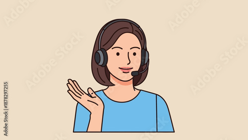 Woman wearing headset and gesturing happily.