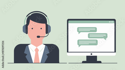 Customer Service Representative Working on Computer.