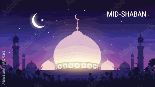 A serene mosque scene under a starry night sky