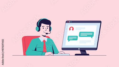 Customer Service Representative Working on Computer.