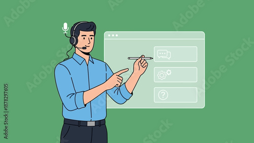 Man Wearing Headset Using Stylus on Screen.