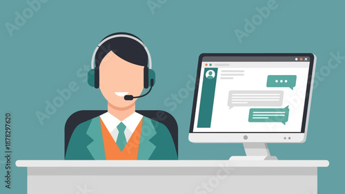 Customer Service Representative Working on Computer.