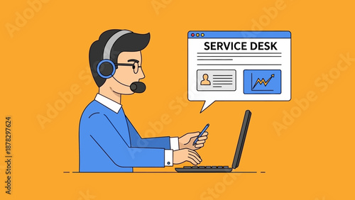 Customer Service Representative Working on Laptop.