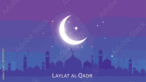 A serene night scene of a mosque under a crescent moon (1)