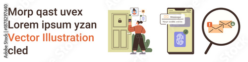 Identity verification, email security, online privacy, cybersecurity, fraud prevention, online safety. A person scanning a code, a smartphone interface and email detection. Identity verification
