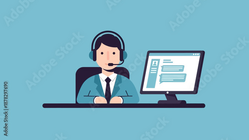 Customer Support Representative Working on Computer.