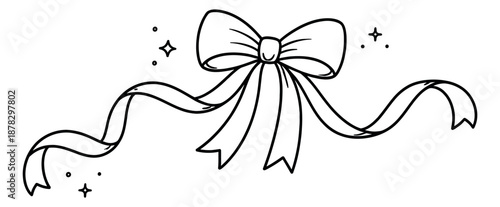 Hand drawn line art illustration of a sparkling bow depicting a festive mood for celebration designs