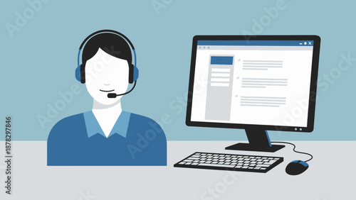 Customer Service Representative Working on Computer.