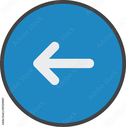 Blue circular interface element with a white left-pointing arrow icon in a simple design