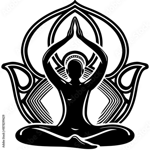Silhouette of a meditating figure within a lotus