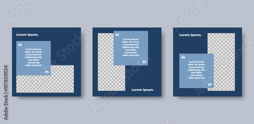 Modern Blue Social Media Quote Templates with Image Placeholders and Geometric Square Frame Layout