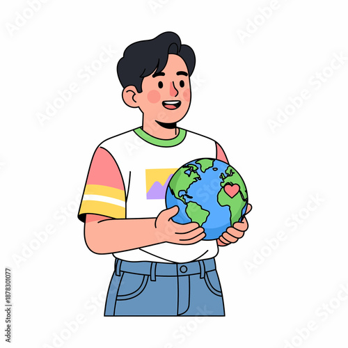 Man holding planet earth in hands, symbol of global care and environmental responsibility