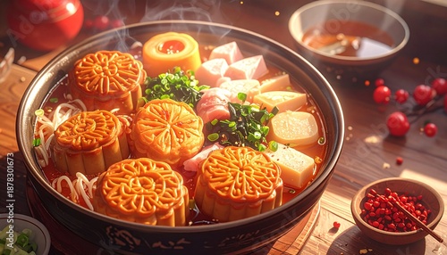 Wallpaper Mural Hot Pot with Mooncakes, Tofu, and Garnish Torontodigital.ca
