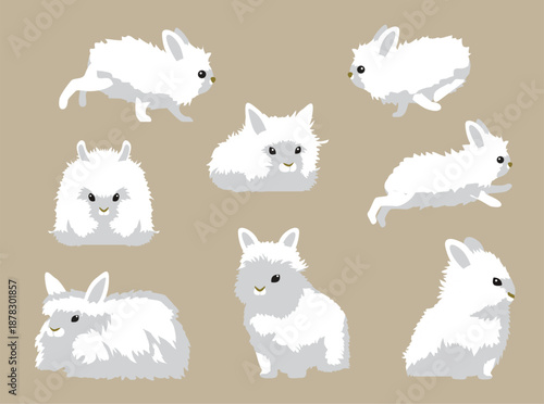 Rabbit Lionhead Various Poses Cartoon Character