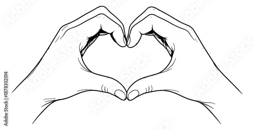Line art illustration of hands depicting a heart symbol for love and appreciation