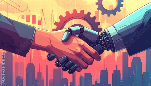 Wallpaper Mural Human and Robot Handshake - A Futuristic Partnership in Technology and Business. Torontodigital.ca