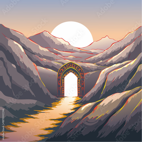 Ancient Ornate Stone Archway Serving as a Mystical Portal.