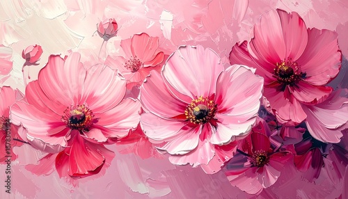 Impasto Pink Cosmos Flowers with Textured Petals