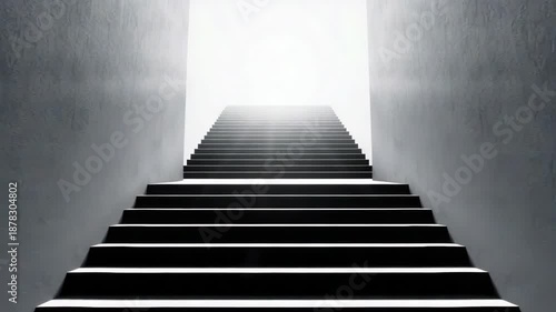 Minimalist staircase ascending into bright light. stairway to dramatic architectural concrete