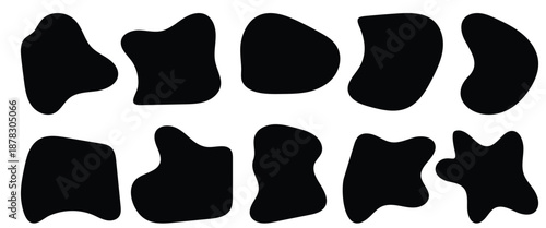 Abstract organic shape round irregular form set. Liquid organic blob curve fluid shape figure. Blobs shape perfect for backgrounds, masks, stickers, posters, branding, modern design, web.