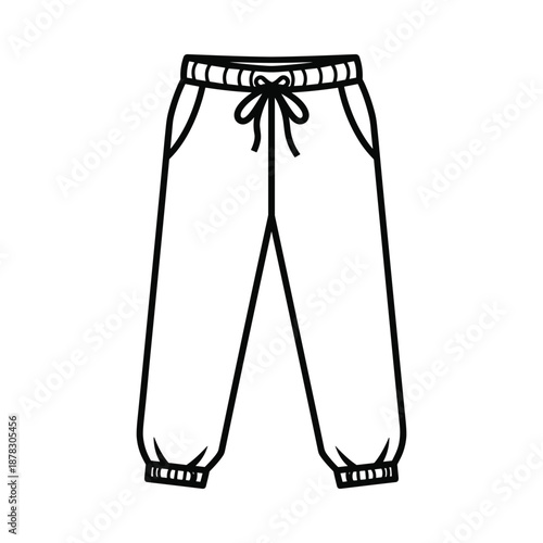 Black and white illustration of sweatpants with drawstring