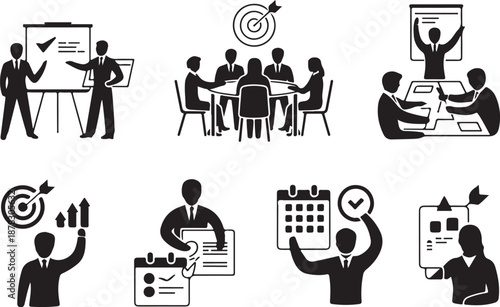 Wallpaper Mural Black and white business people in various work scenarios Torontodigital.ca