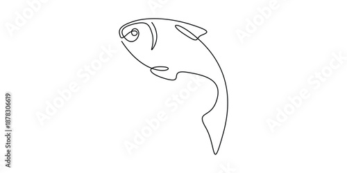 Minimalist, continuous one-line drawing of a fish vector illustration