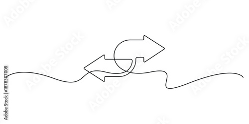 Continuous one-line drawing of a double exchange arrow symbol. Concepts for symbolizing exchange, choice, an alternate route, or fluctuation