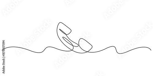 Minimalist one-line drawing of a vintage telephone handset and cord vector illustration