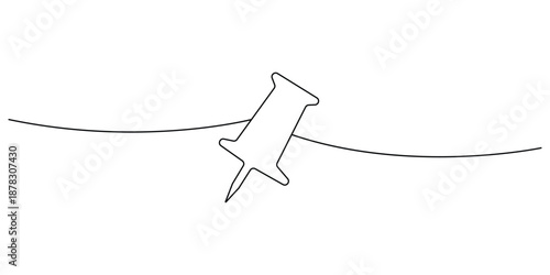 Minimalist, continuous one-line drawing of a pushpin, Single line drawing pin or paper pin vector illustration
