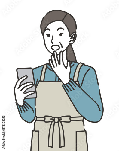 スマートフォンを見て驚く主婦のイラスト
