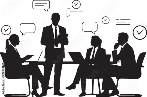 Business meeting with people discussing around a table