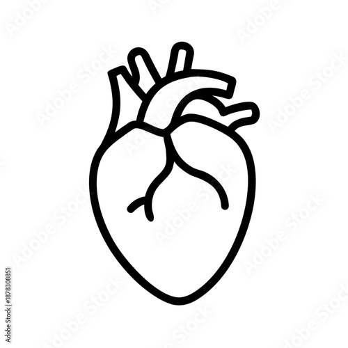 Human Heart Anatomical Icon, Solid Black Silhouette Vector for Cardiology and Medical Illustration, Minimal Flat Design Isolated on White