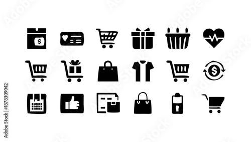 Comprehensive Bundle of E-commerce and Shopping Icons including Checkout Delivery Discount and Product Review Symbols in Solid Black Silhouette Flat Design