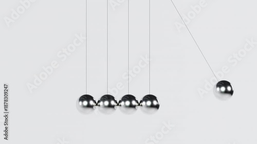 Silver Chrome Newton's Cradle on White Background - Corporate Physics Loop