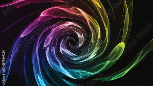 A swirling rainbow-colored abstract design