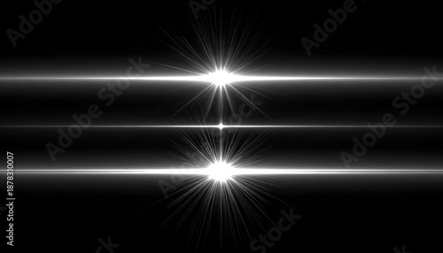 Three horizontal bright white lines with two starbursts against a solid black background