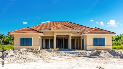 Under Construction Home Exterior, Sunny Day, Florida
