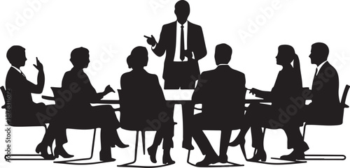 Silhouette of people in a business meeting around a table