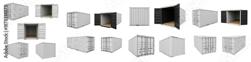 Fotografie Realistic Shipping Container Mockup Set - Open and Closed Cargo Containers for L