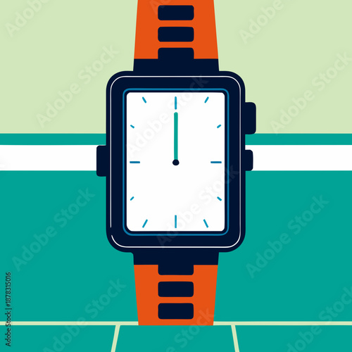 Modern digital watch with orange strap