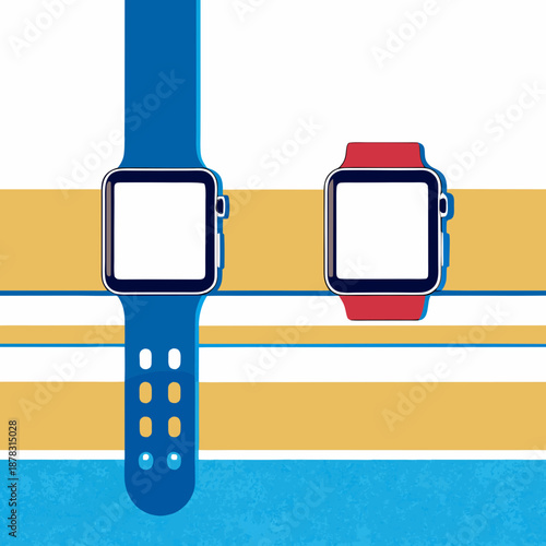 Two smartwatches on a vibrant background